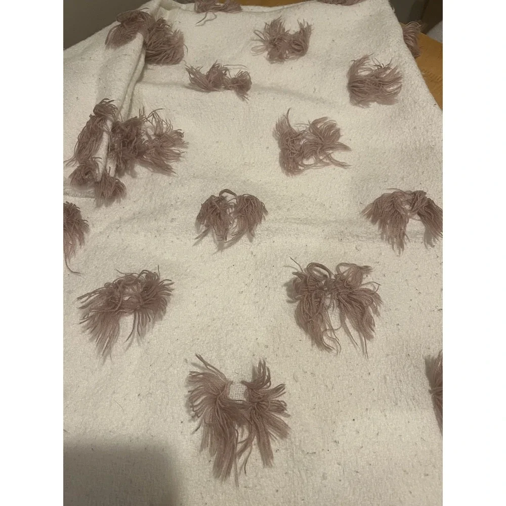 Pier 1 Imports Dusty Rose‎ Pink Floral Pom Pom Fringe Throw Blanket 50